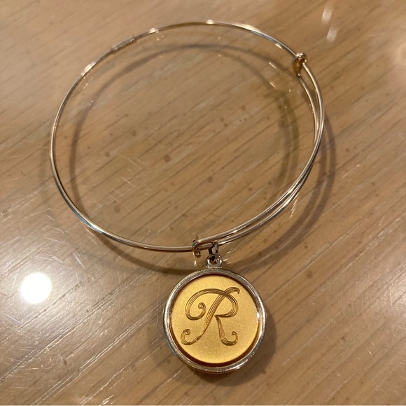 Alex and Ani 14K gold filled initial “R” charm on adjustable bangle bracelet. - Picture 3 of 13